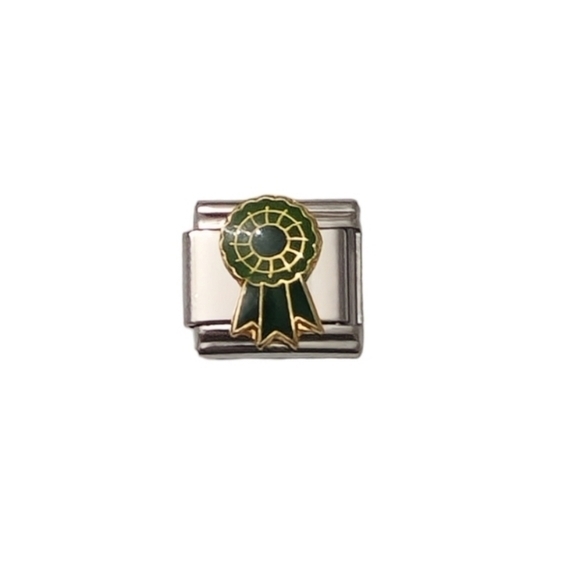 Italian Charmlink‎ for Italian Charm Bracelet Green Ribbon Prize 9mm - Picture 1 of 2